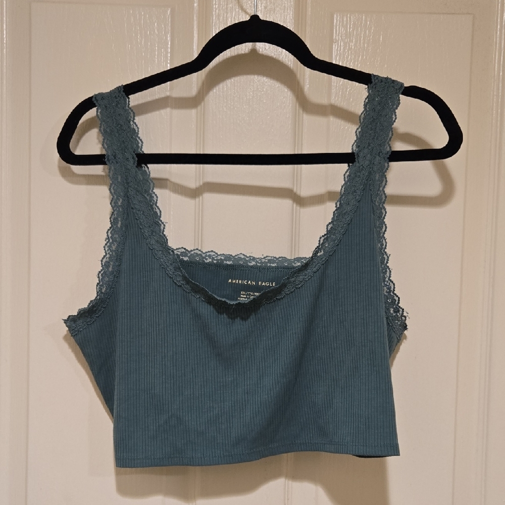American Eagle Blue/Green Lace Detail Top